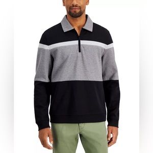 mens alfani long sleeve shirts quarter zip collared, black and gray xxl new